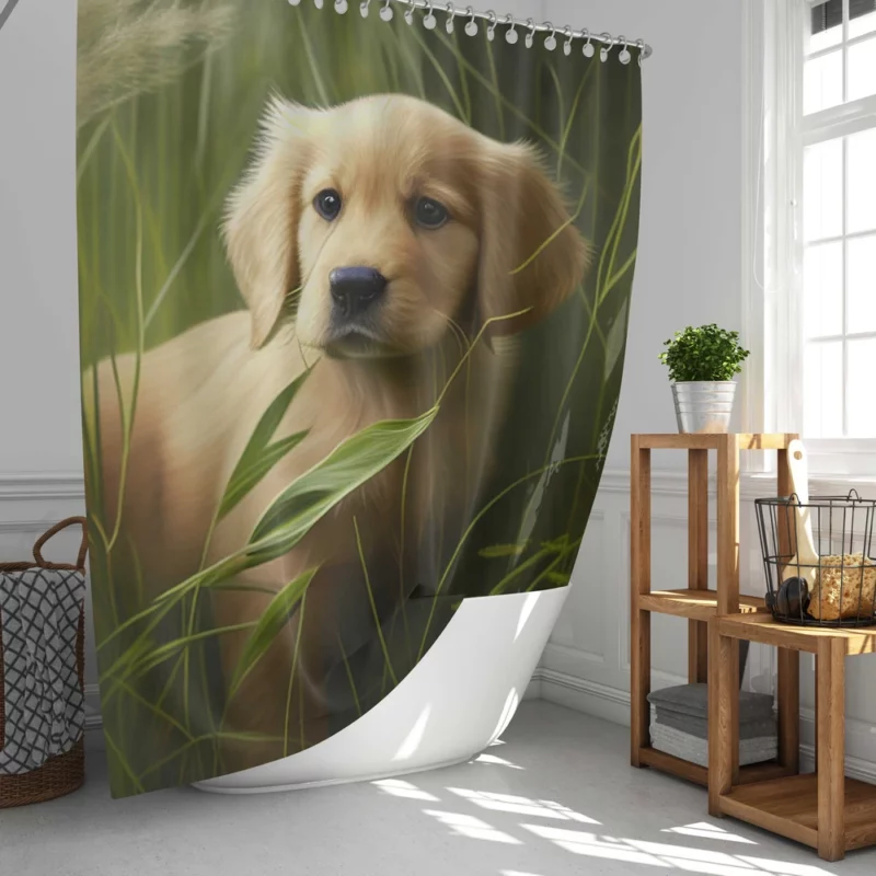 Golden Retriever in Leafy Field Shower Curtain