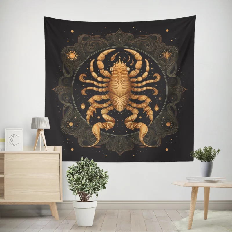 Golden Scorpion Zodiac Sign Wall Tapestry