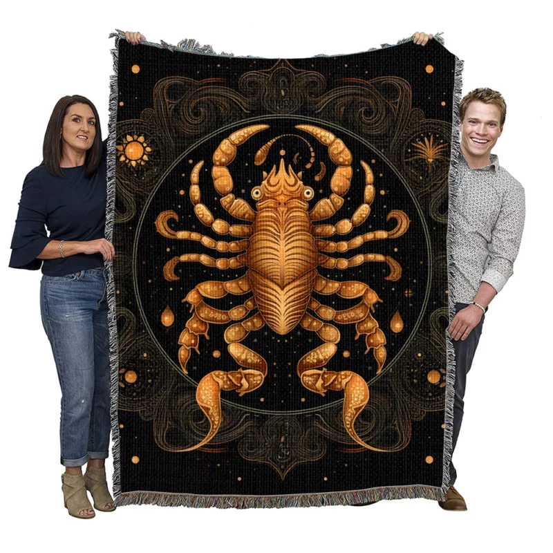 Golden Scorpion Zodiac Sign Woven Blanket