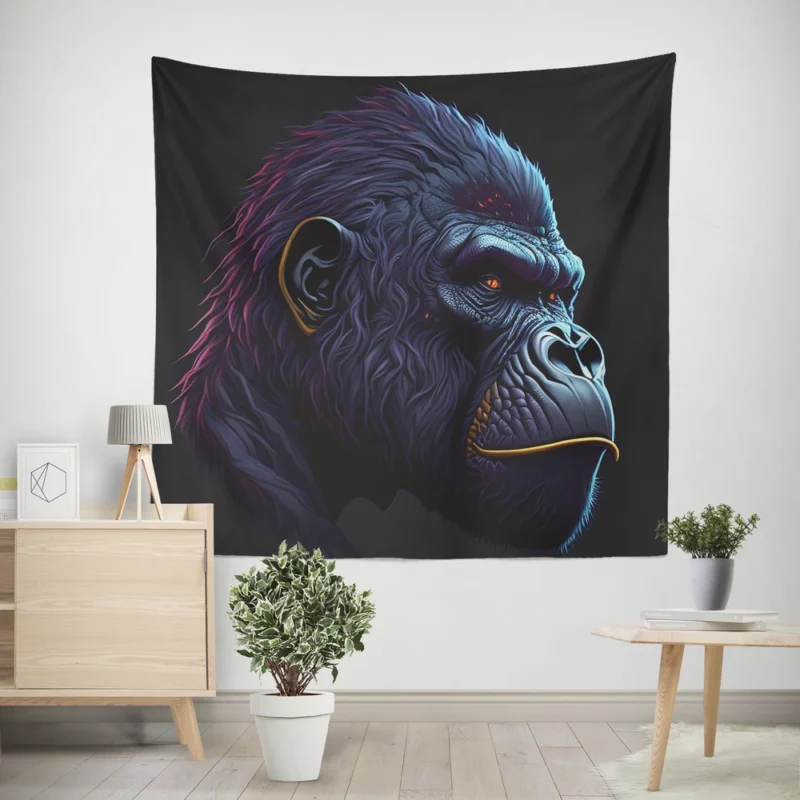 Gorilla Head Portrait Wall Tapestry