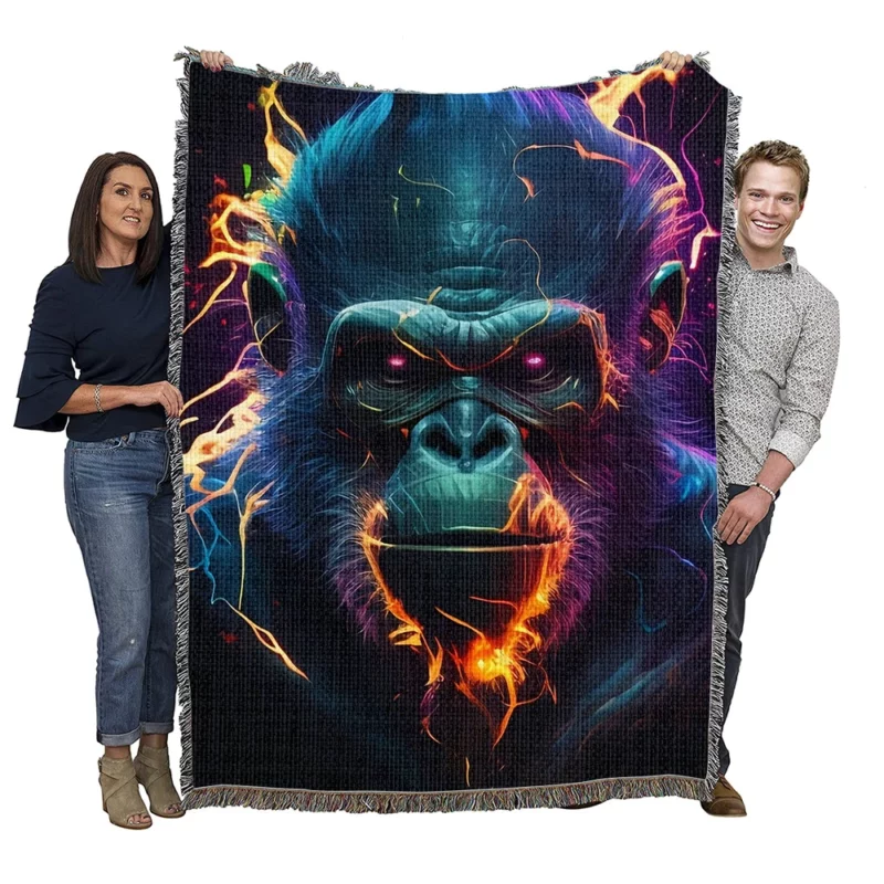 Gorilla With Fiery Expression Woven Blanket