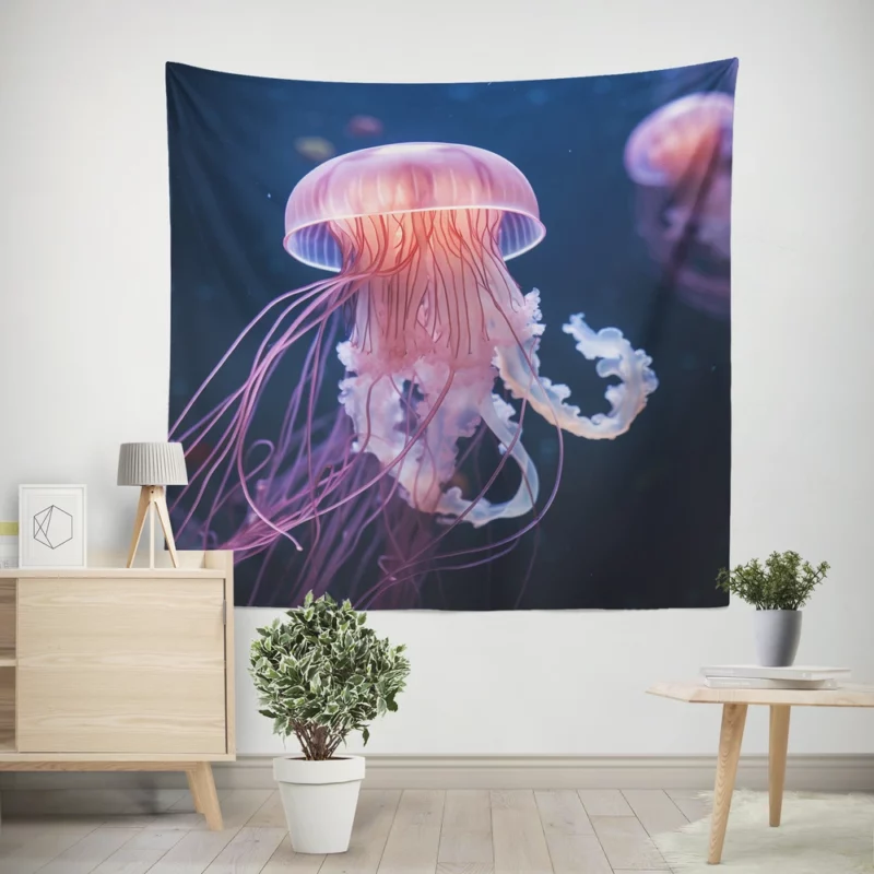 Graceful Ocean Wanderer Jellyfish Wall Tapestry