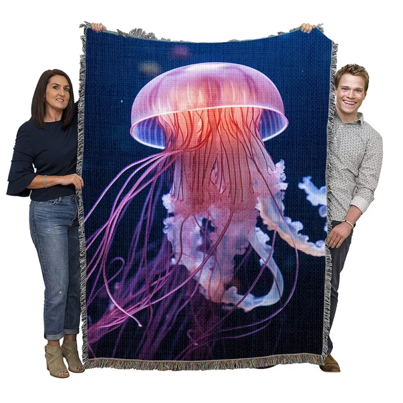 Graceful Ocean Wanderer Jellyfish Woven Blanket