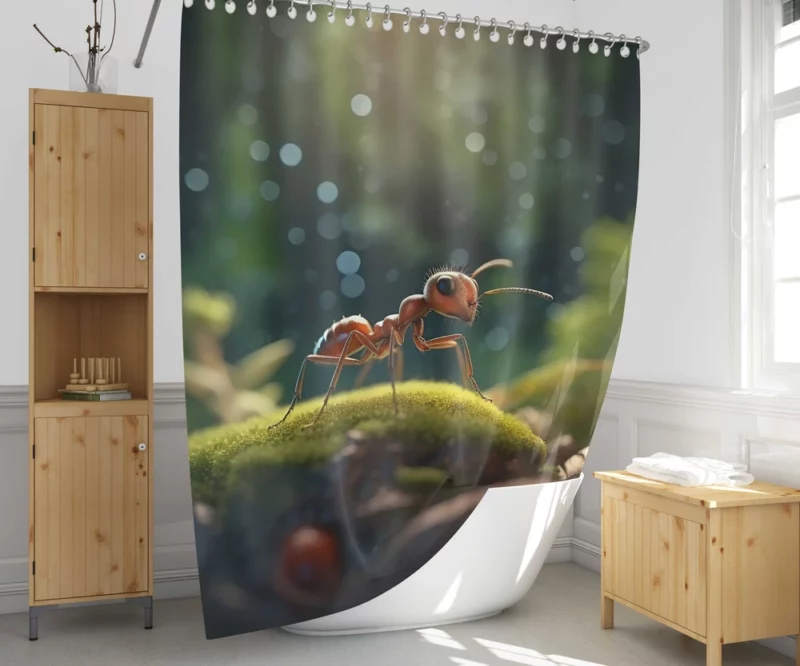 Green Bug on Grass Blade Shower Curtain 1