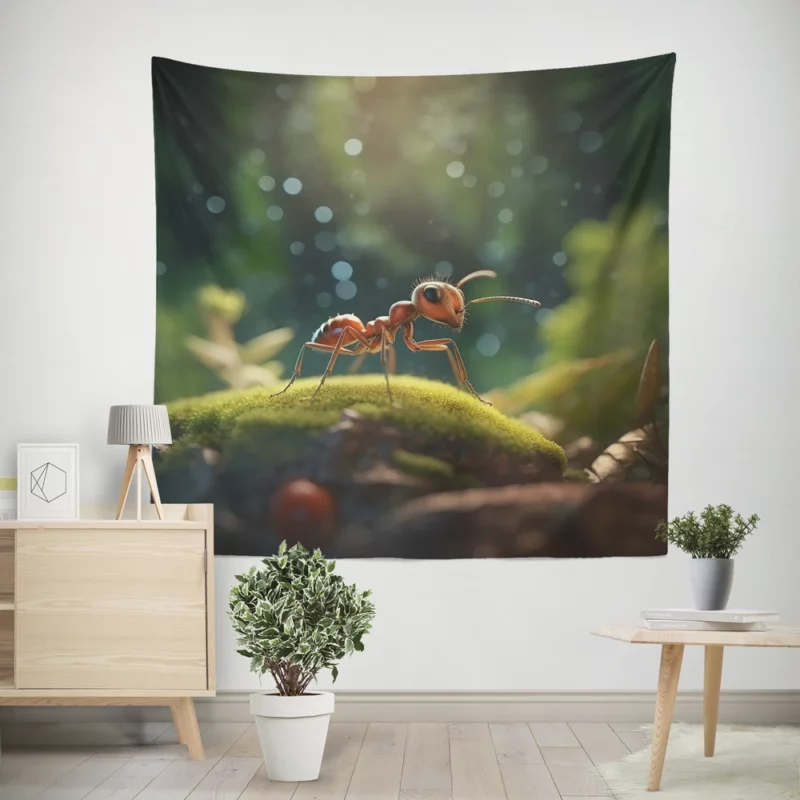 Green Bug on Grass Blade Wall Tapestry