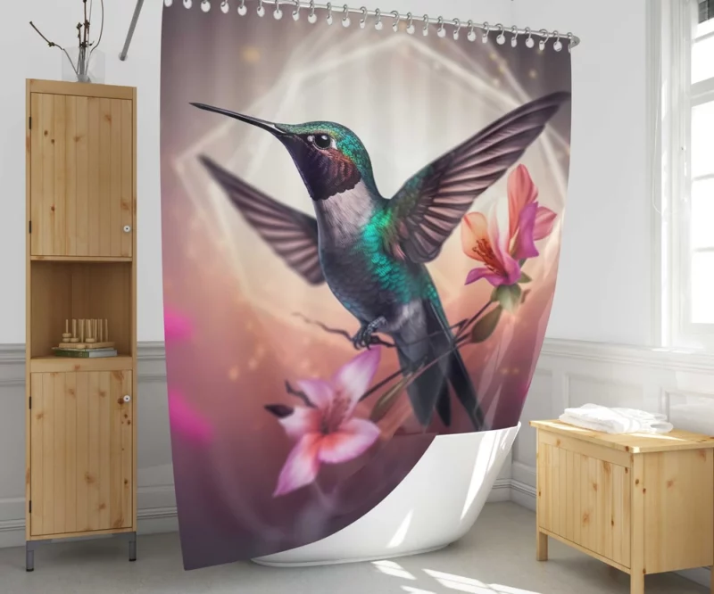 Green Hummingbird With Flower Shower Curtain 1