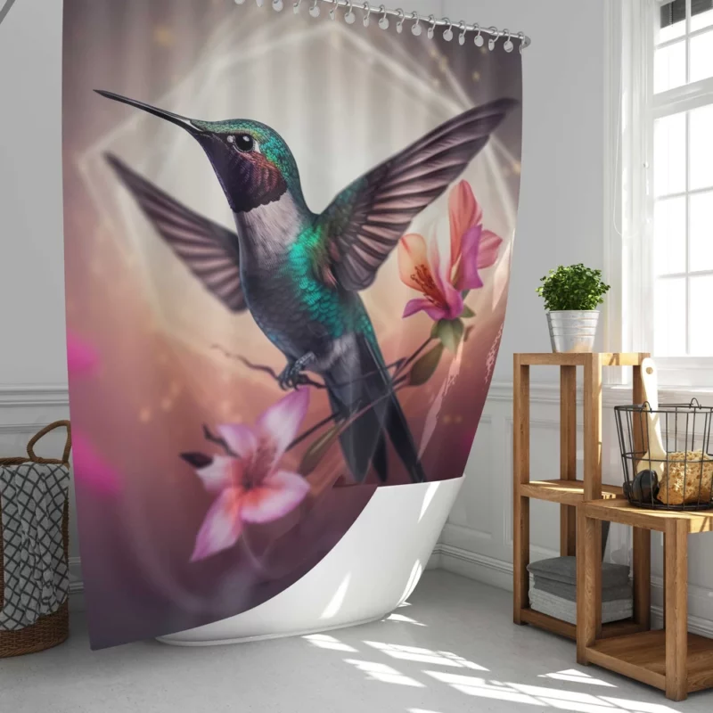 Green Hummingbird With Flower Shower Curtain