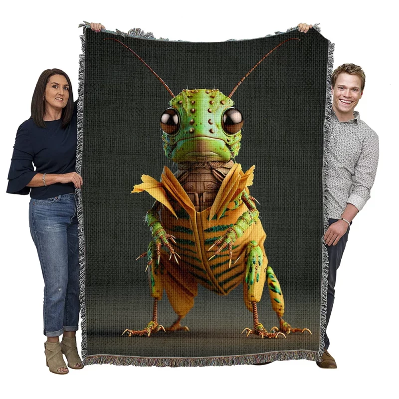 Green and Yellow Grasshopper Woven Blanket