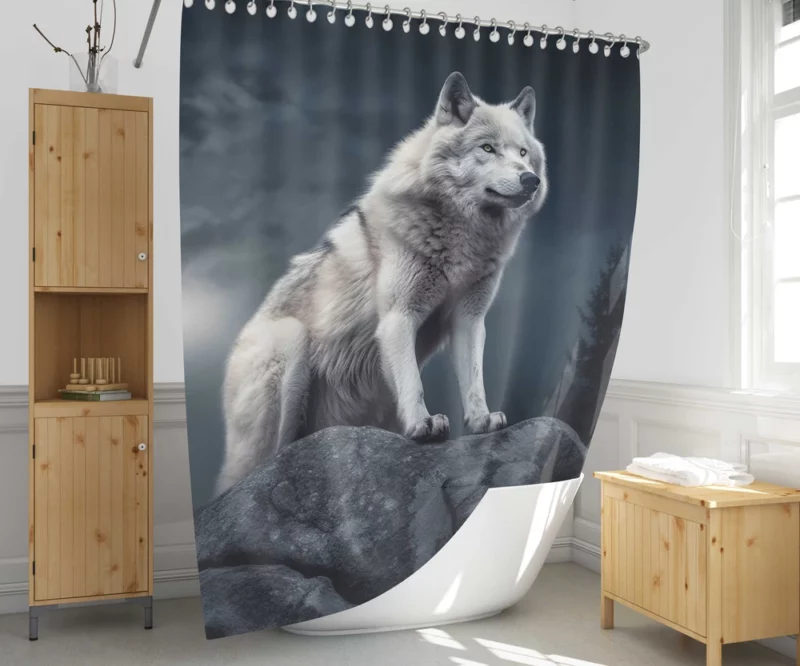 Grey Wolf Howling at Moon Shower Curtain 1