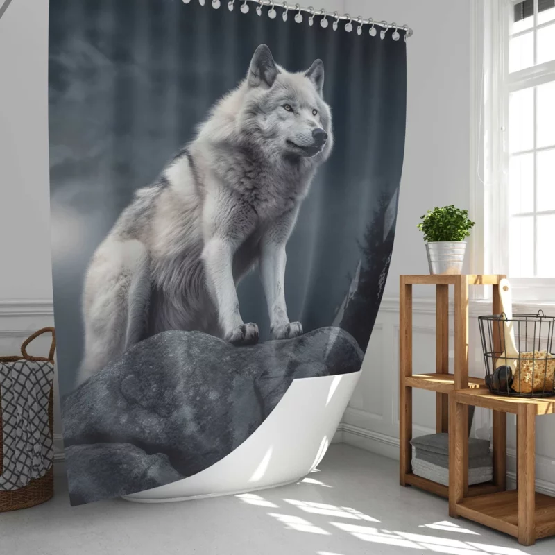 Grey Wolf Howling at Moon Shower Curtain