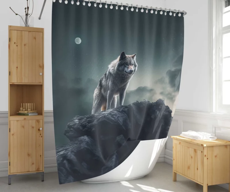 Grey Wolf Howling at Moonlight Shower Curtain 1