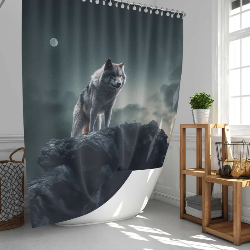 Grey Wolf Howling at Moonlight Shower Curtain