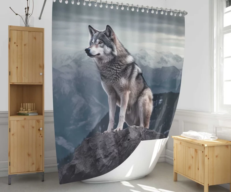 Grey Wolf Under Full Moon Shower Curtain 1