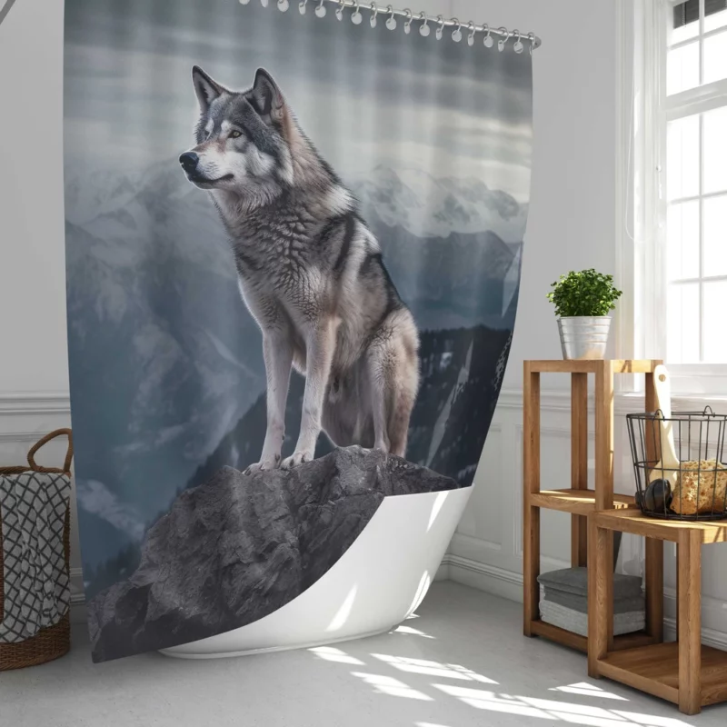 Grey Wolf Under Full Moon Shower Curtain