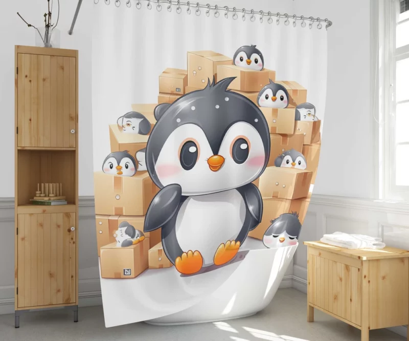 Group of Cute Penguins Shower Curtain 1