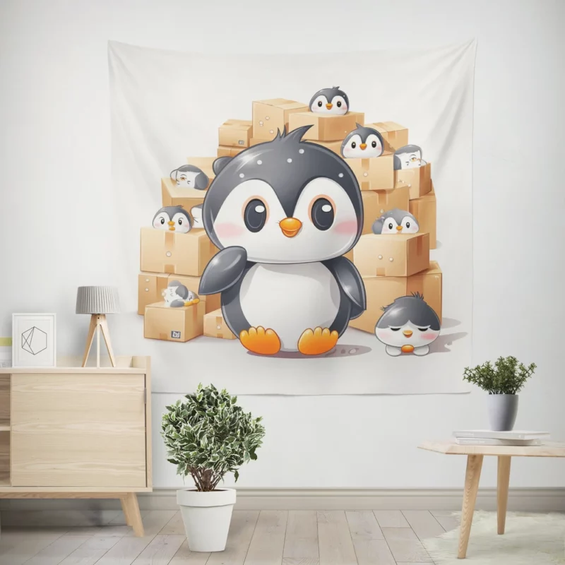 Group of Cute Penguins Wall Tapestry