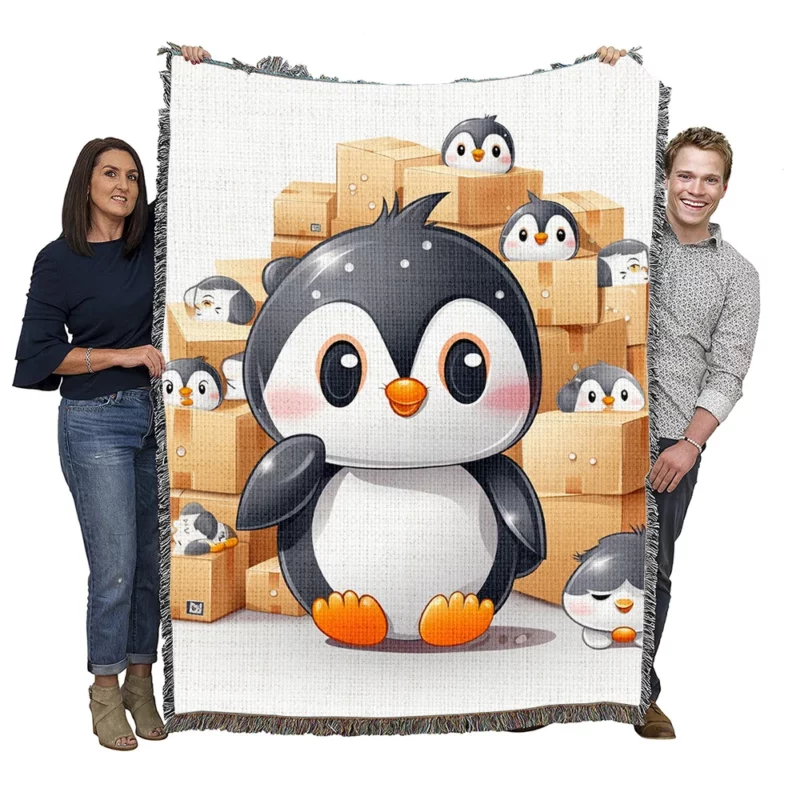 Group of Cute Penguins Woven Blanket