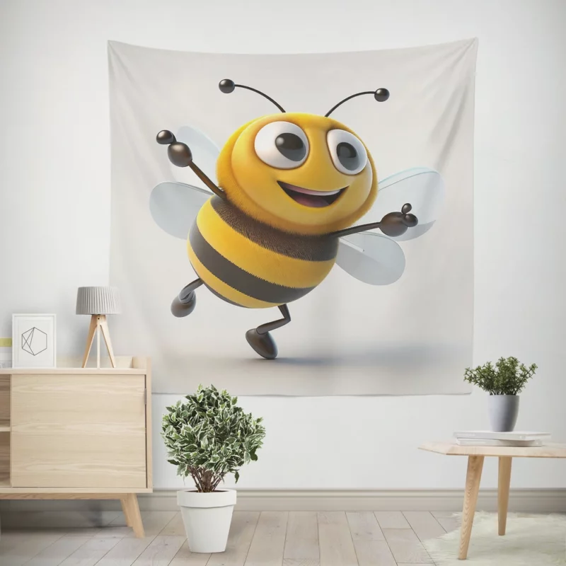 Happy Cartoon Bee Wall Tapestry