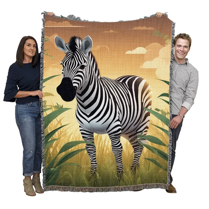 Happy Cartoon Zebra Woven Blanket