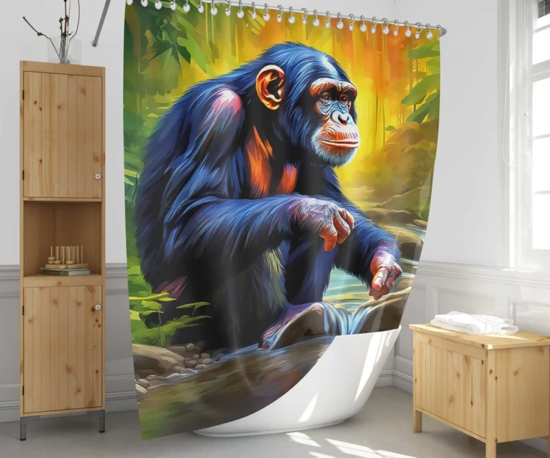 Happy Chimpanzee by the Water Shower Curtain 1