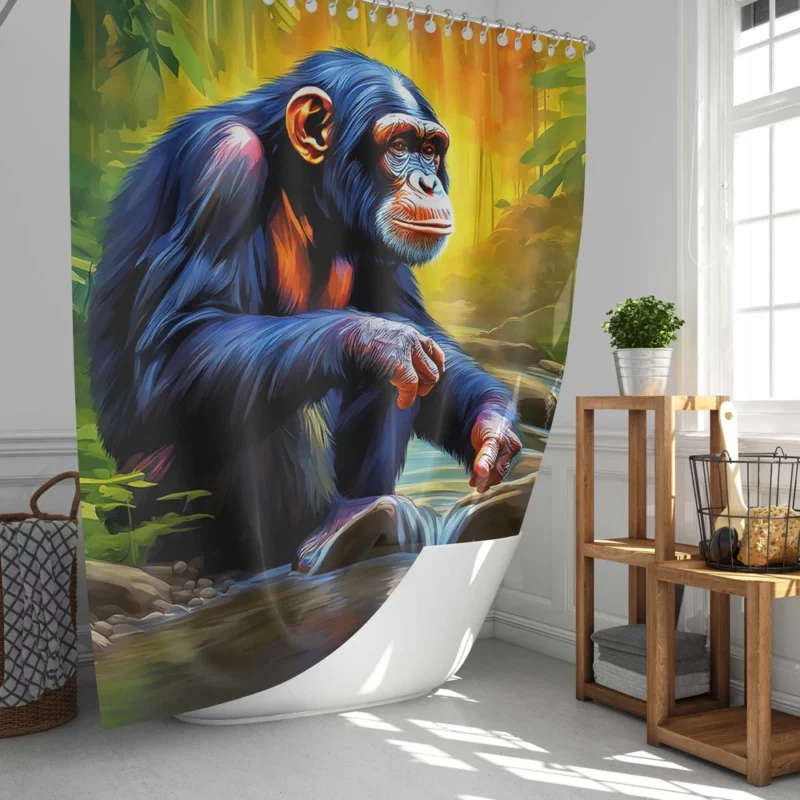 Happy Chimpanzee by the Water Shower Curtain