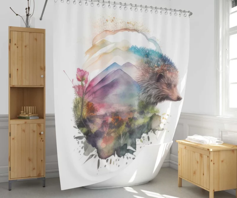 Hedgehog Double Exposure Art Shower Curtain 1