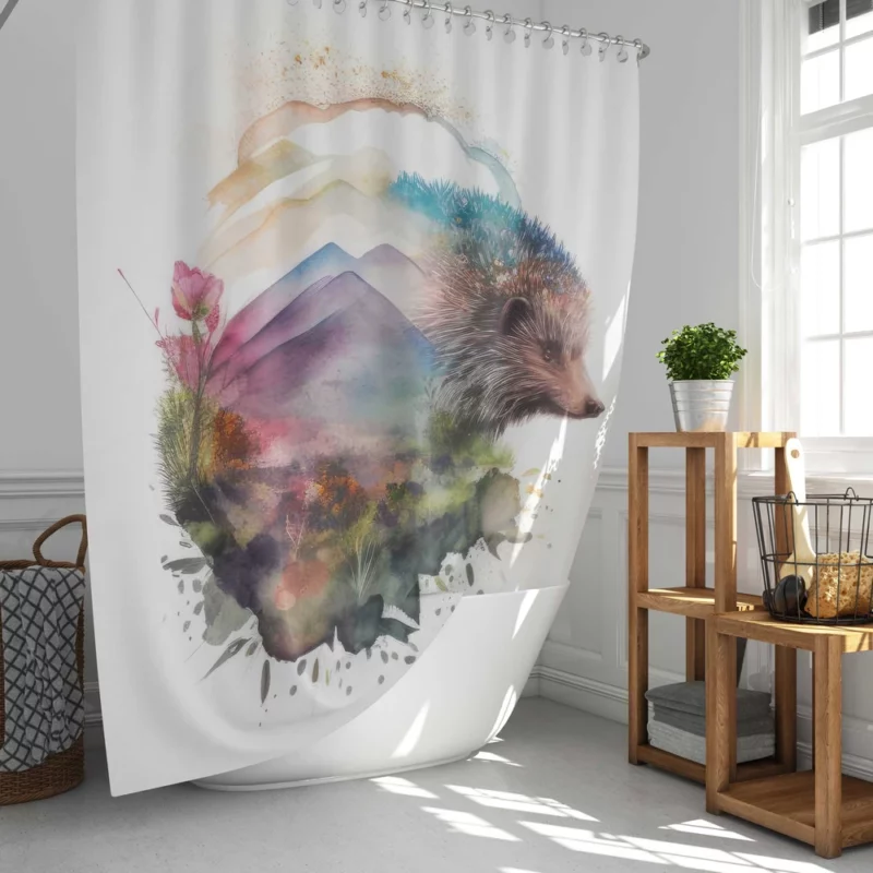 Hedgehog Double Exposure Art Shower Curtain