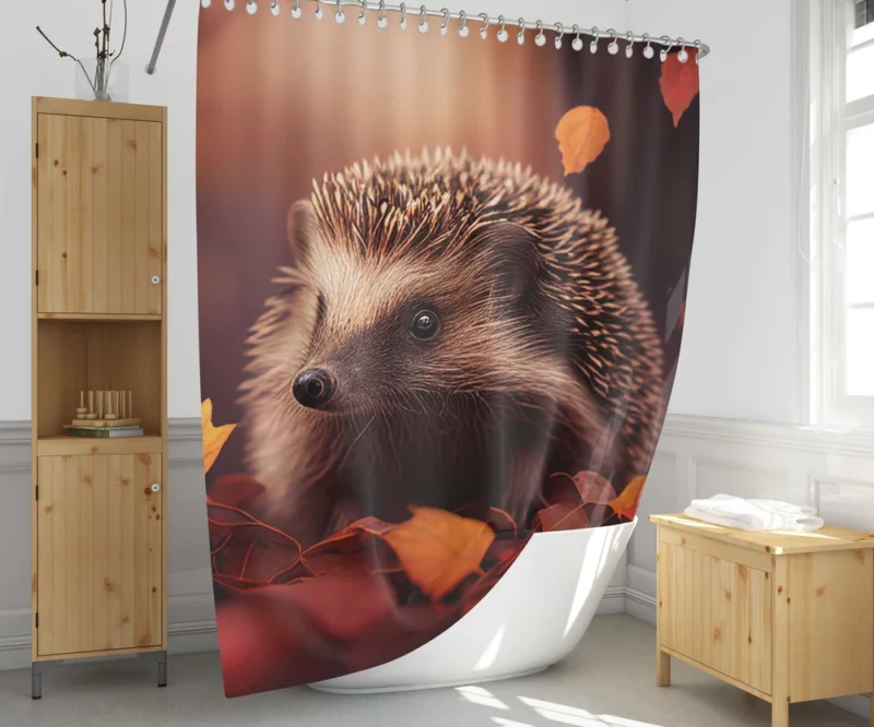 Hedgehog in Autumn Forest Shower Curtain 1