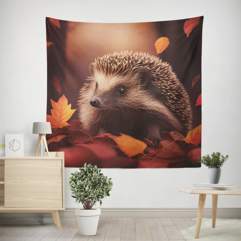 Hedgehog in Autumn Forest Wall Tapestry