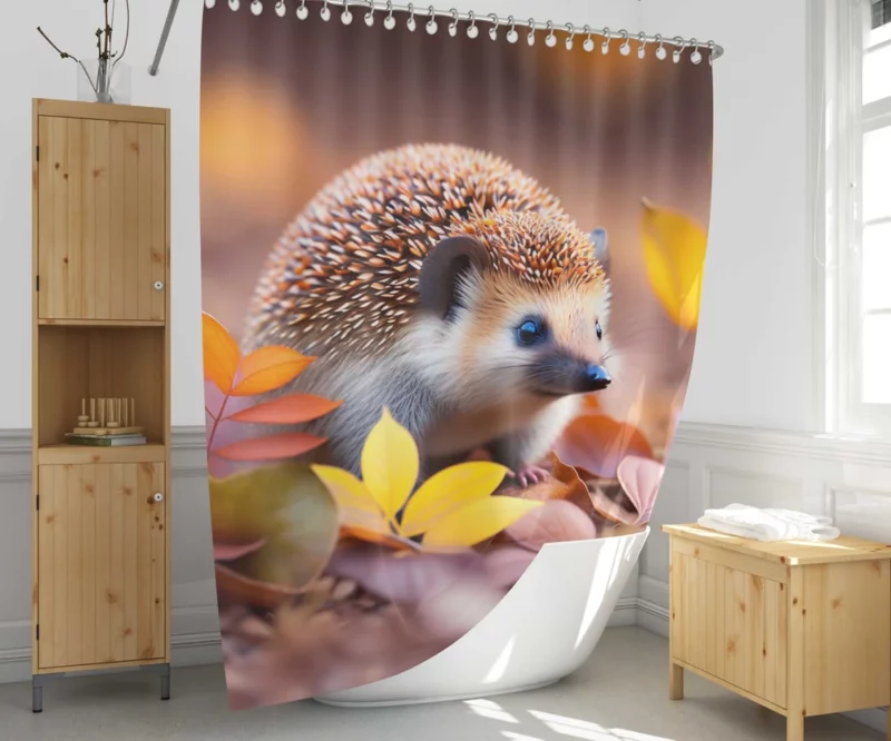 Hedgehog in Autumn Leaves Shower Curtain 1