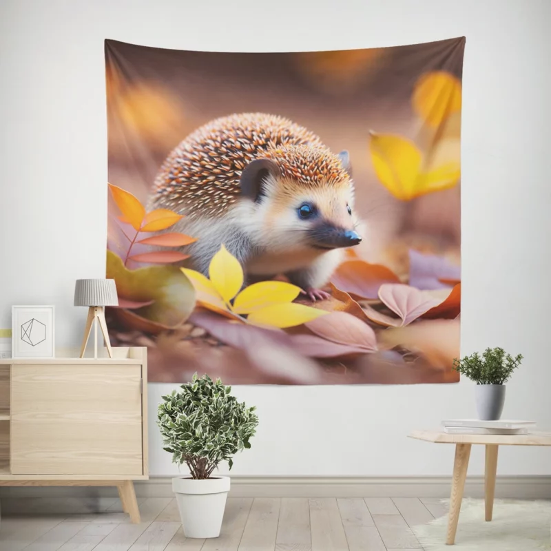 Hedgehog in Autumn Leaves Wall Tapestry