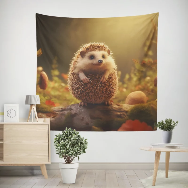 Hedgehog in Woods Drawing Wall Tapestry