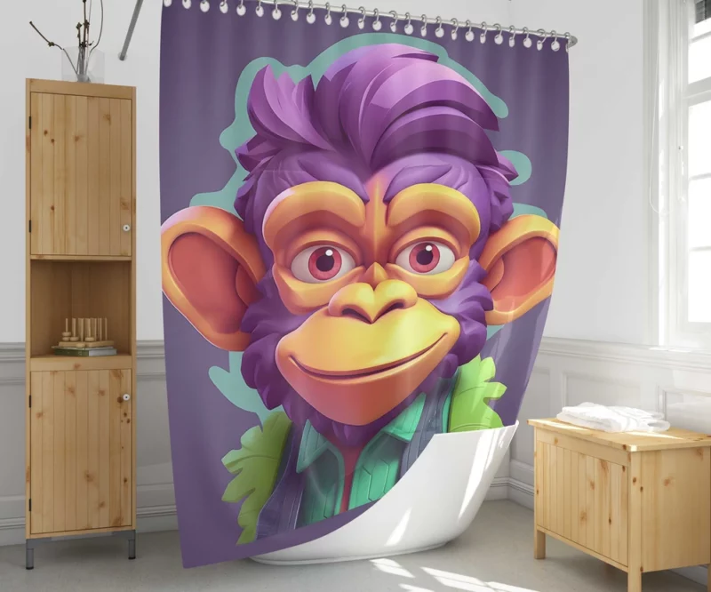 Highly Detailed Monkey Illustration Shower Curtain 1