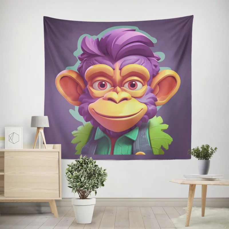 Highly Detailed Monkey Illustration Wall Tapestry