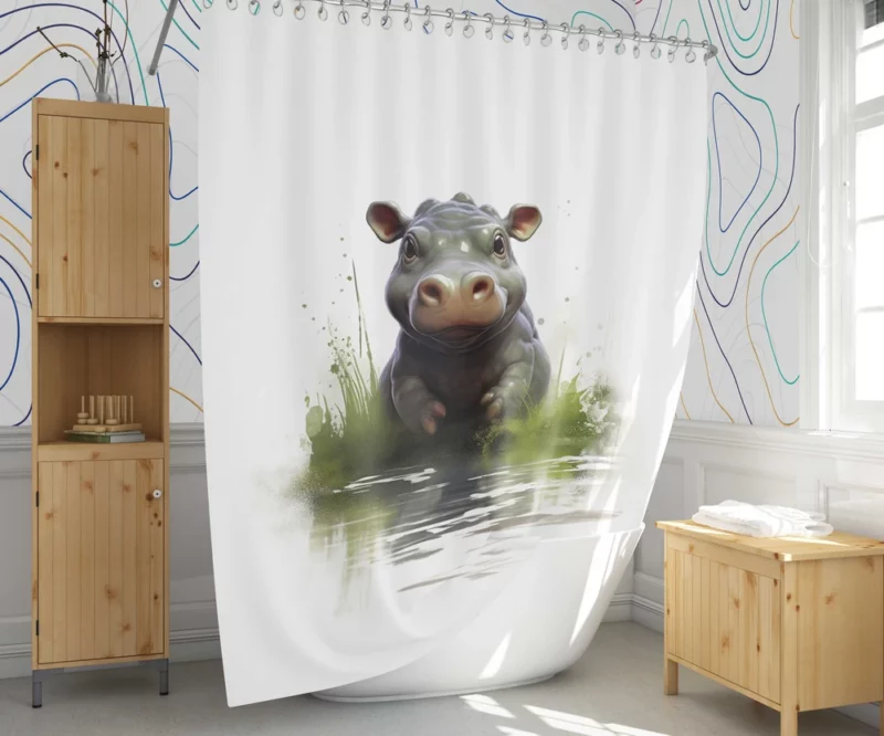 Hippo Lounging in Water Shower Curtain 1