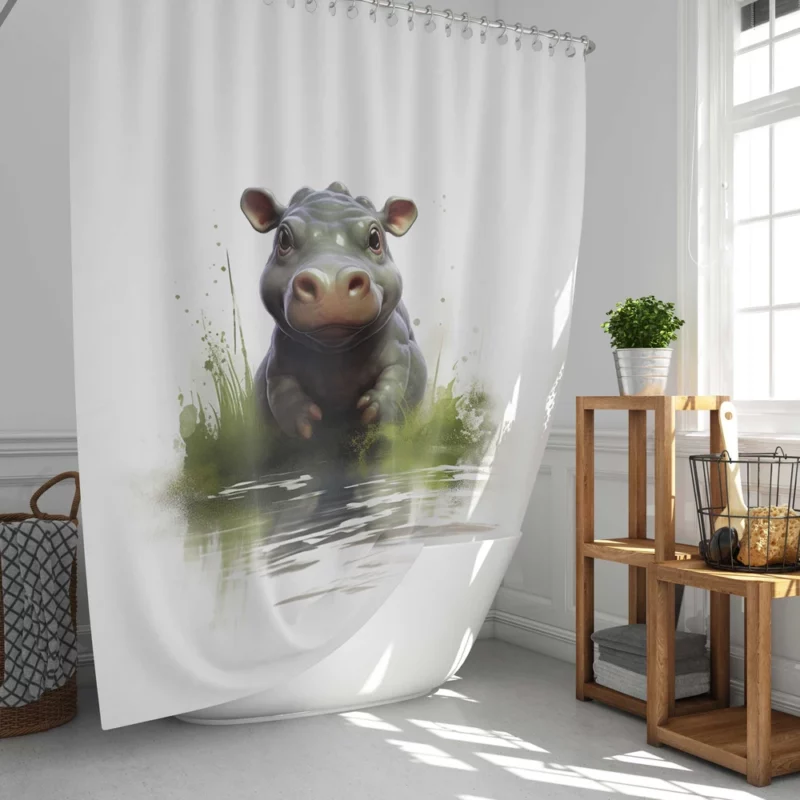 Hippo Lounging in Water Shower Curtain