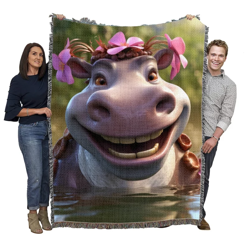 Hippo With Flower Crown Woven Blanket