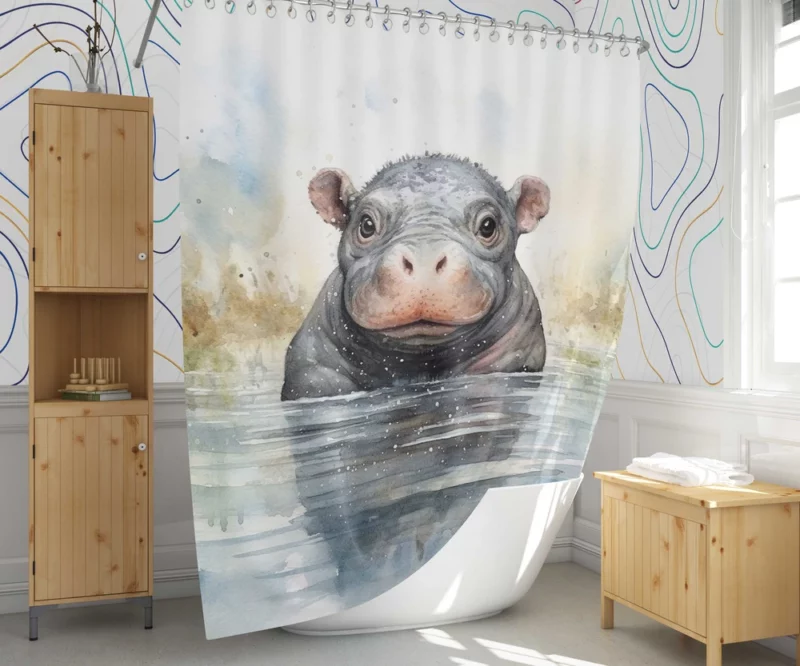 Hippo With a Scarf Shower Curtain 1