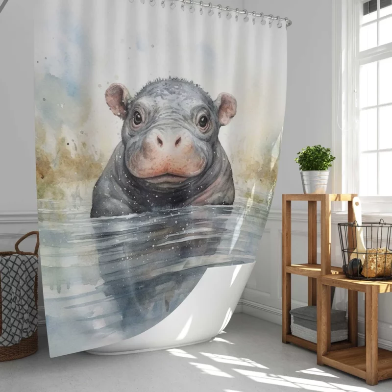 Hippo With a Scarf Shower Curtain