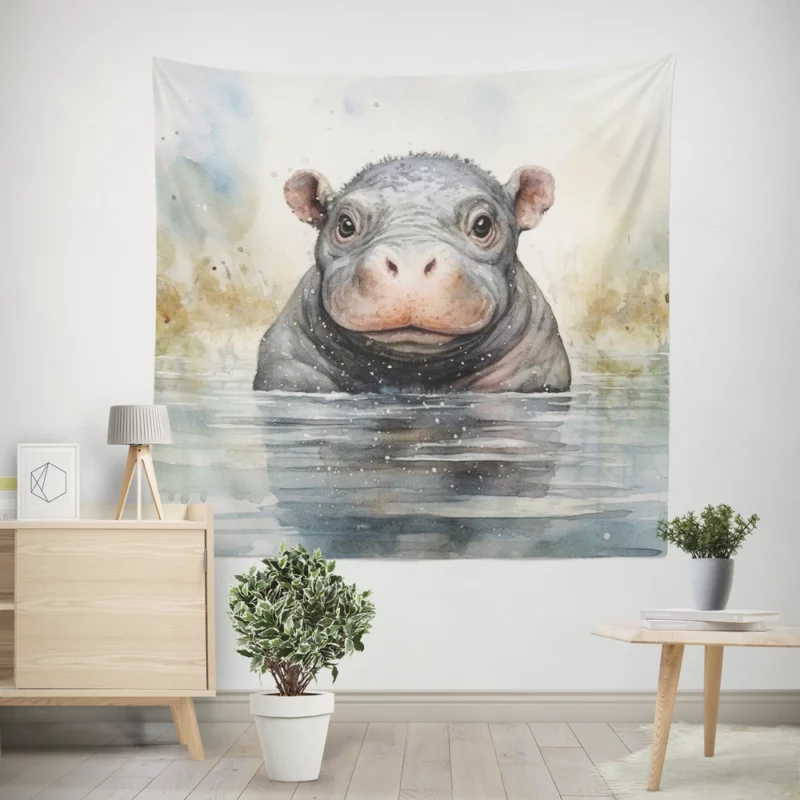 Hippo With a Scarf Wall Tapestry