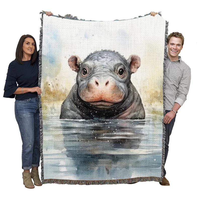 Hippo With a Scarf Woven Blanket