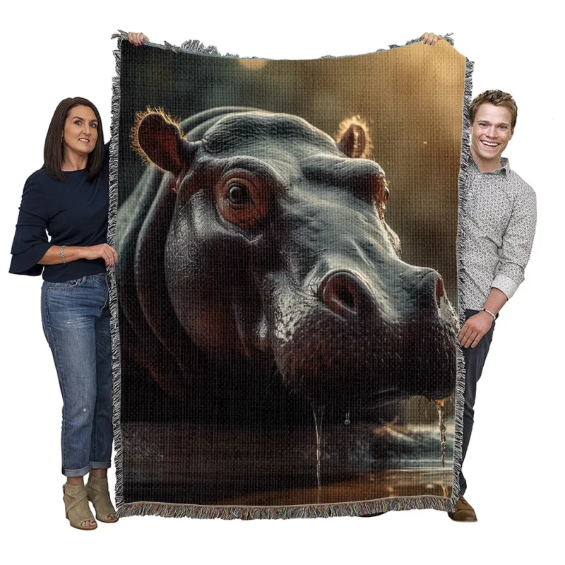 Hippo in South Africa Woven Blanket