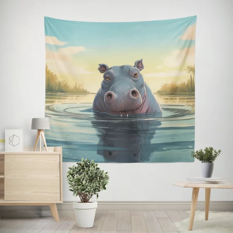 Hippo in a Painted Sky Wall Tapestry