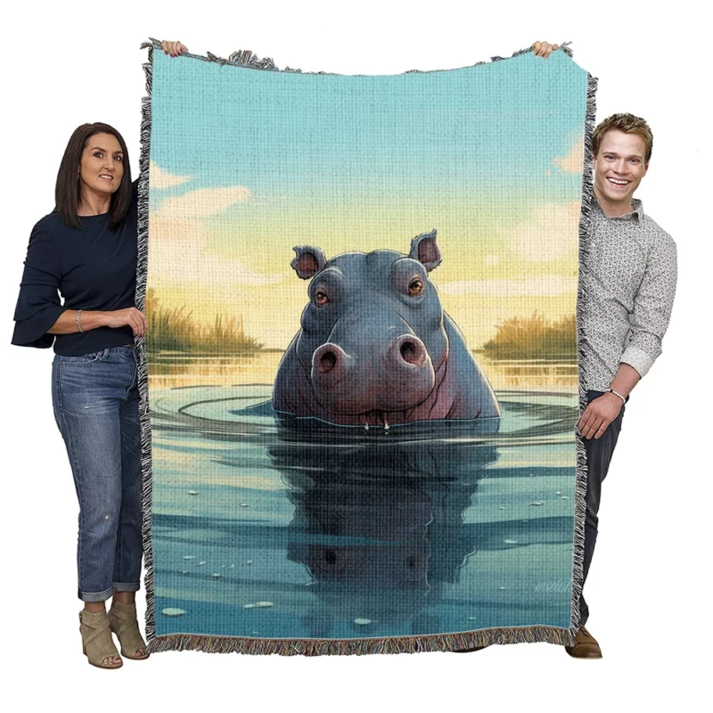 Hippo in a Painted Sky Woven Blanket