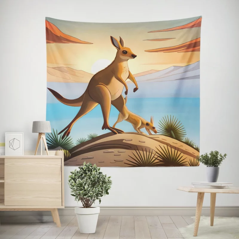 Hopping Kangaroo Wall Tapestry
