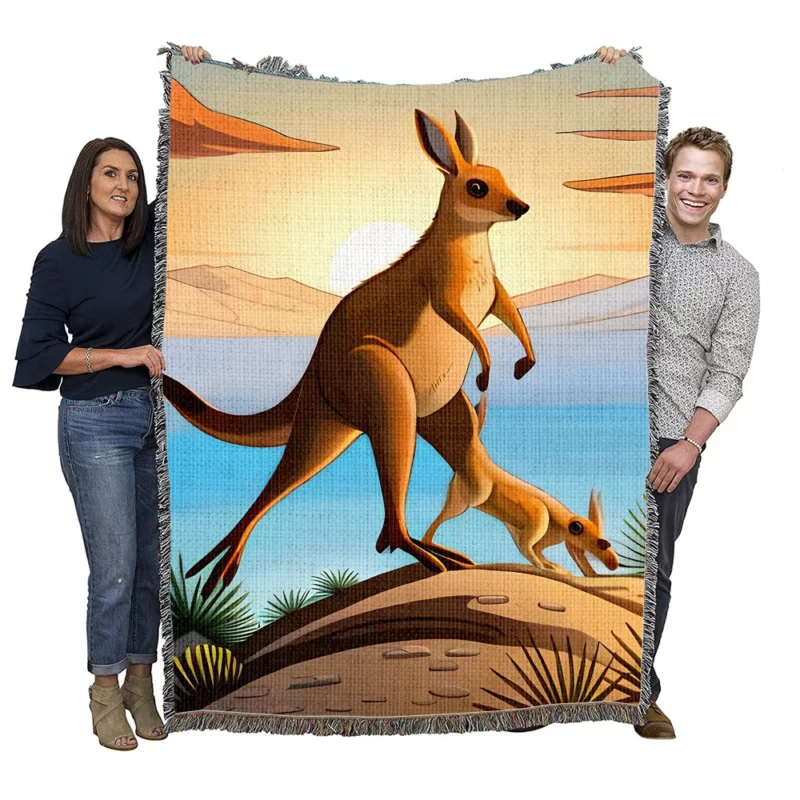 Hopping Kangaroo Woven Blanket
