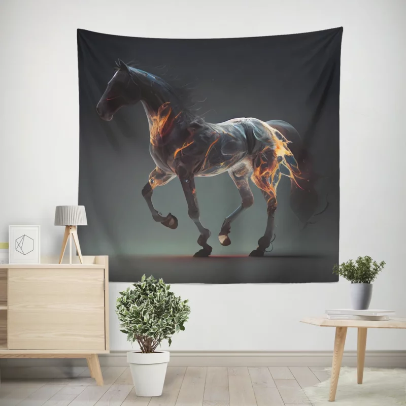 Horse Running With Fire Wall Tapestry