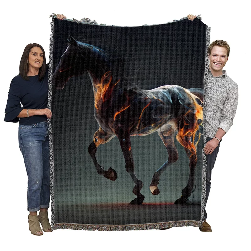 Horse Running With Fire Woven Blanket