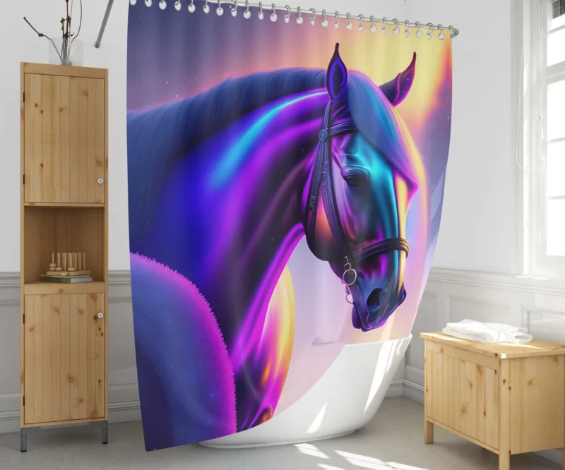 Horse With Blue Artwork Shower Curtain 1