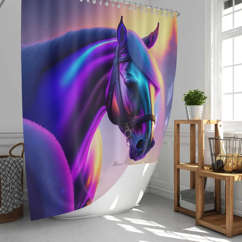 Horse With Blue Artwork Shower Curtain